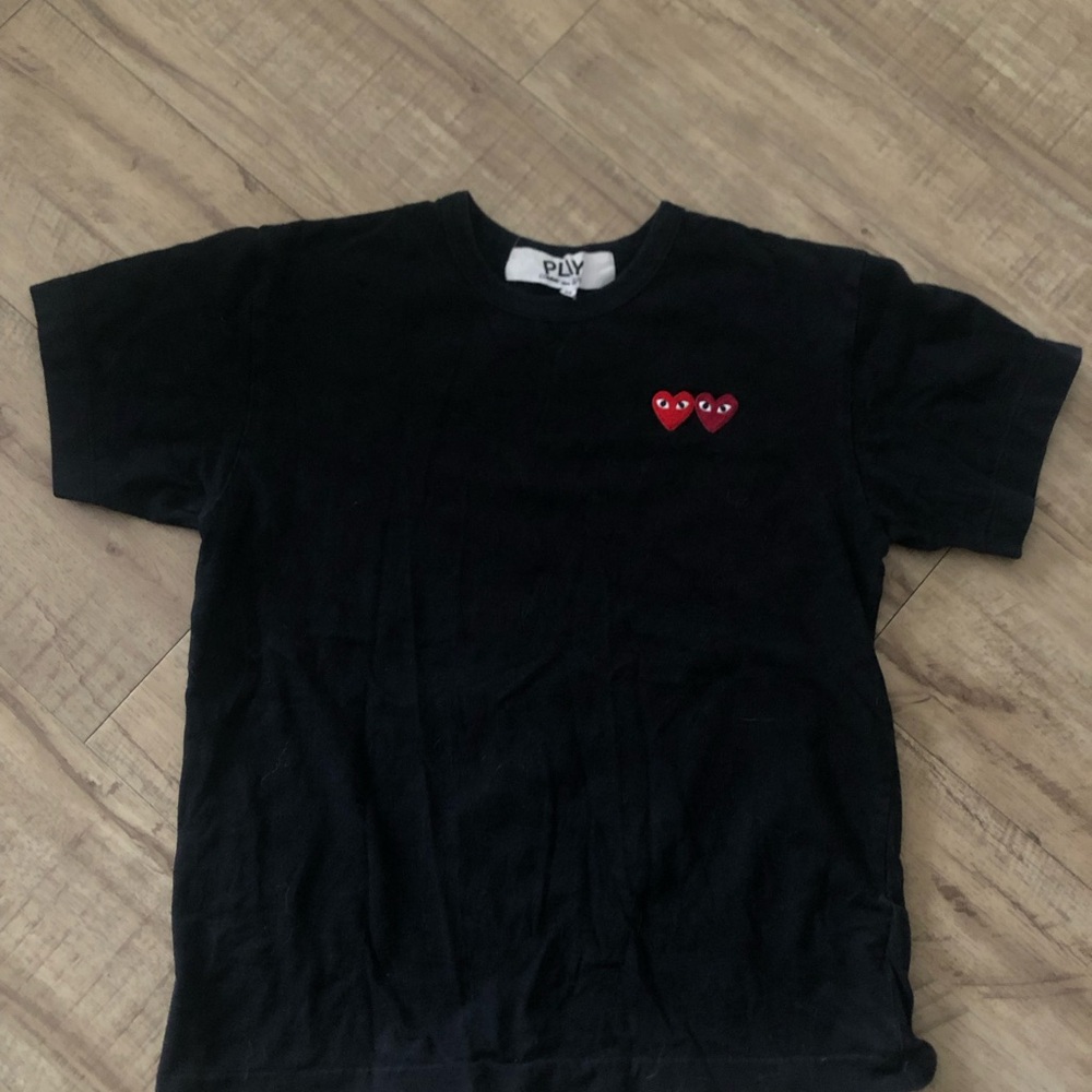 Comme des Garcons Black Tee with Red Heart Accents
